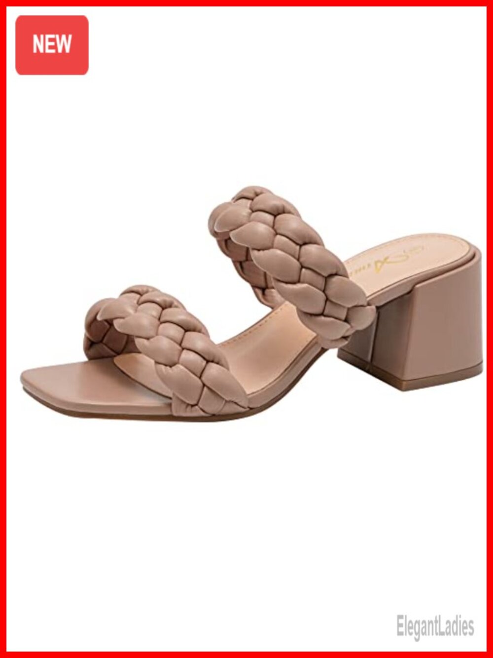 Braided Heeled Sandals Square Toe Chunky Low Heels Slip On